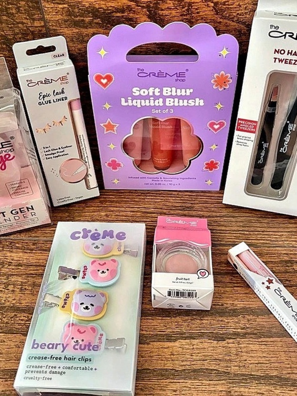 Crème Shop Beauty Makeup Bundle Set - Blush Eyeshadow Tweezers Eyelash Glue NWT